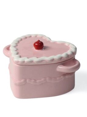 New Target Bullseye Playground Pink Heart-Shaped Ceramic Bakeware with Lid